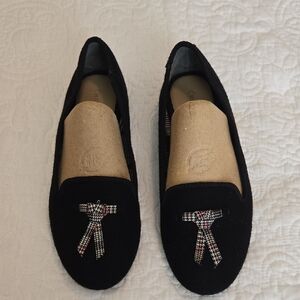 Charter Club Black Felt Loafers with Plaid Bow